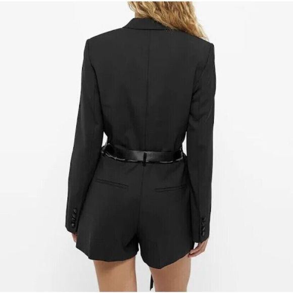Helmut Lang L09HW203 Women's Sz 2 / US XS Black Stretch Wool Tuxedo Romper $595+ - Picture 11 of 11